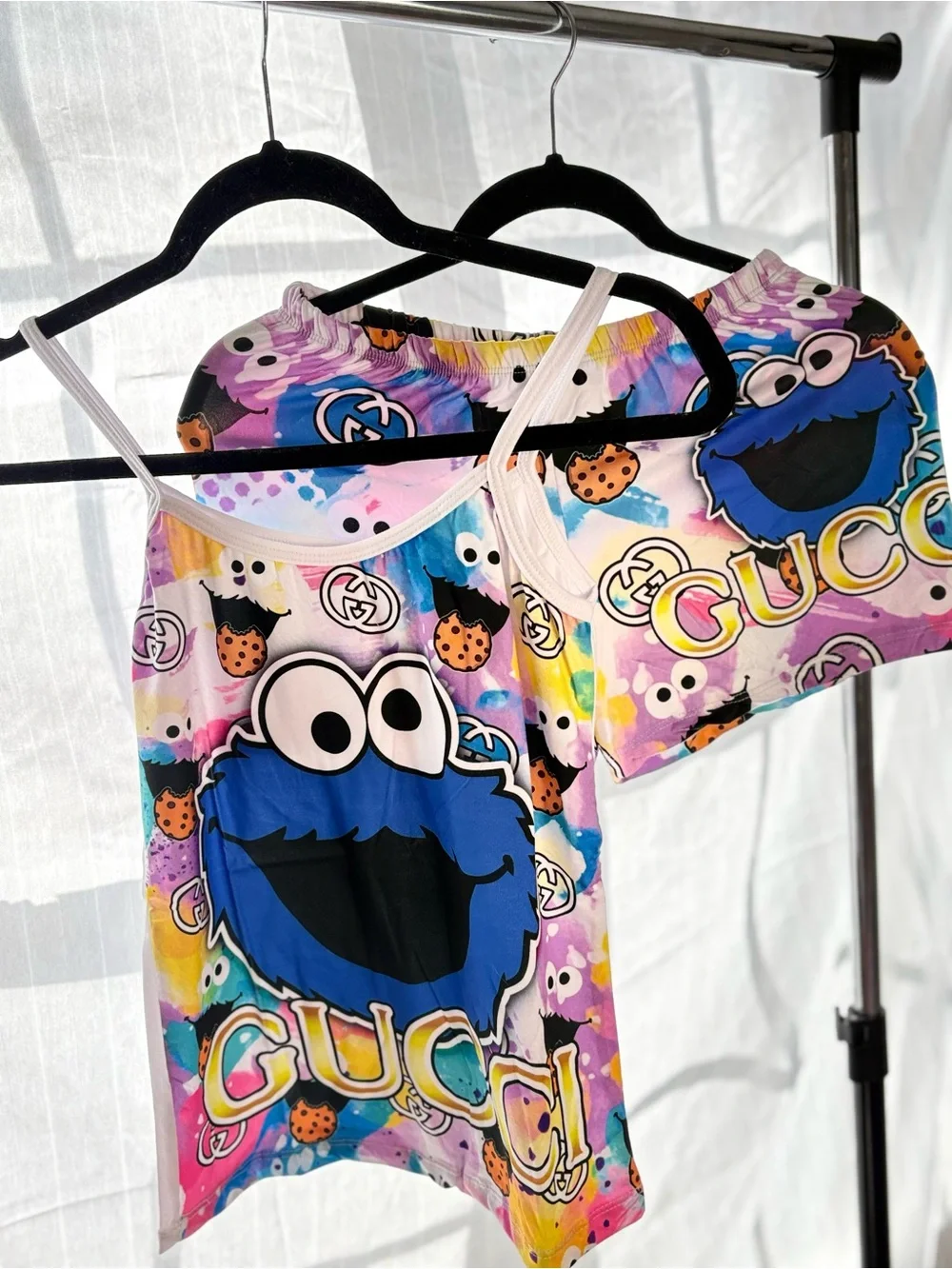 Cookie Monster Graphic Tank and Shorts Set - Multicolor